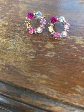 Multicolor Crystal Circle Stud Earrings - Women Jewelry